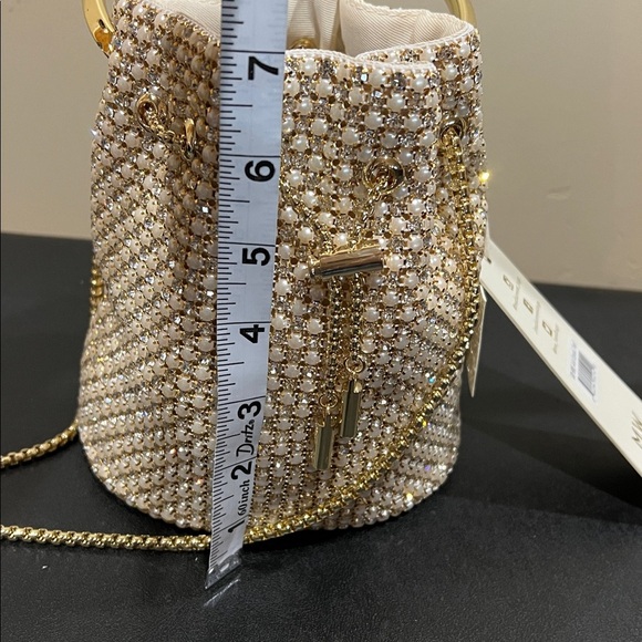 Madison West | Gold Rhinestone & Pearls Mini Tote w/Crossbody Strap - Picture 12 of 13